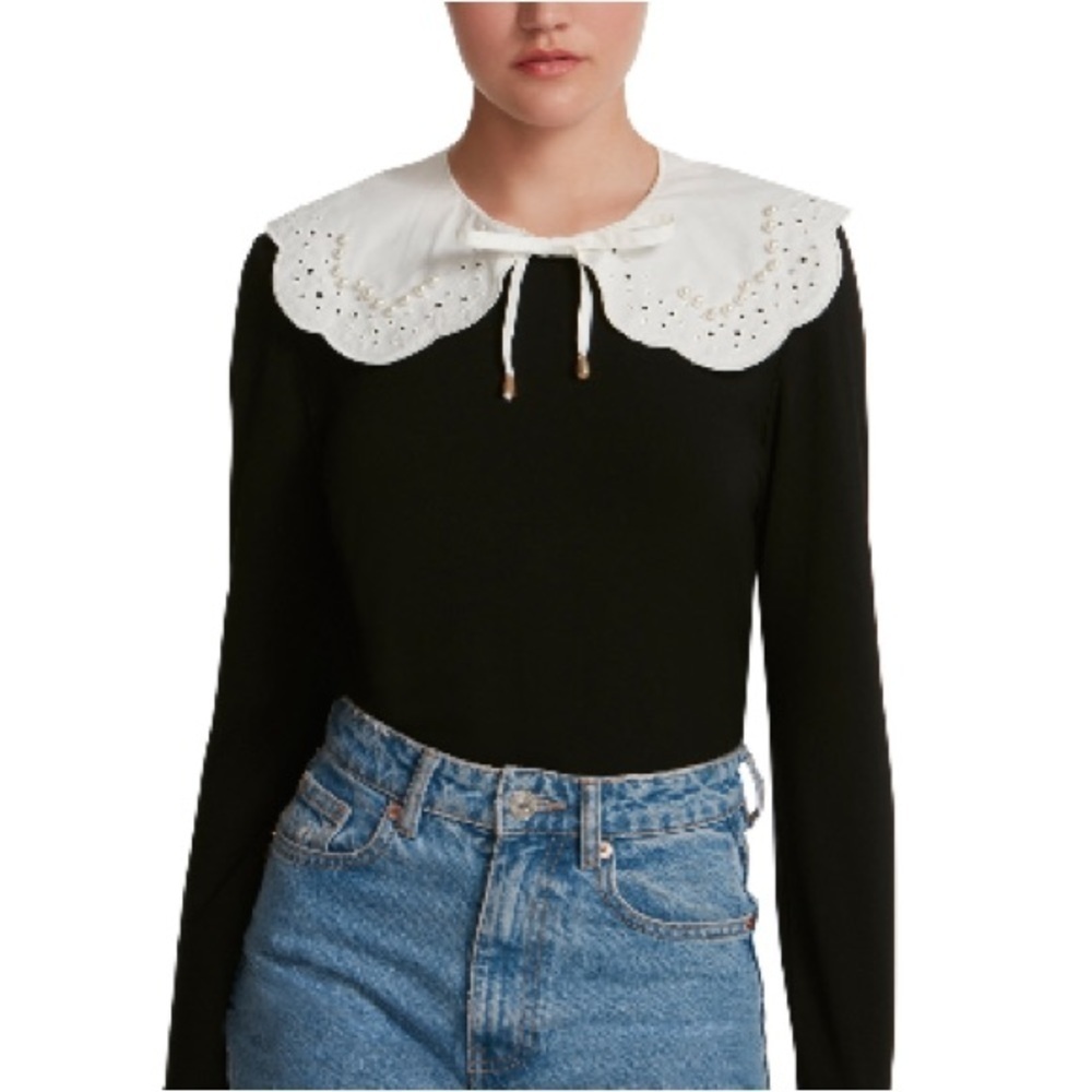 Steve Madden imitation pearl trim eyelet cotton detachable collar women’s white